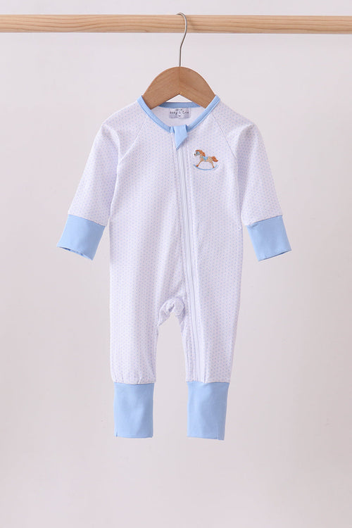 Blue dot horse embroidery romper